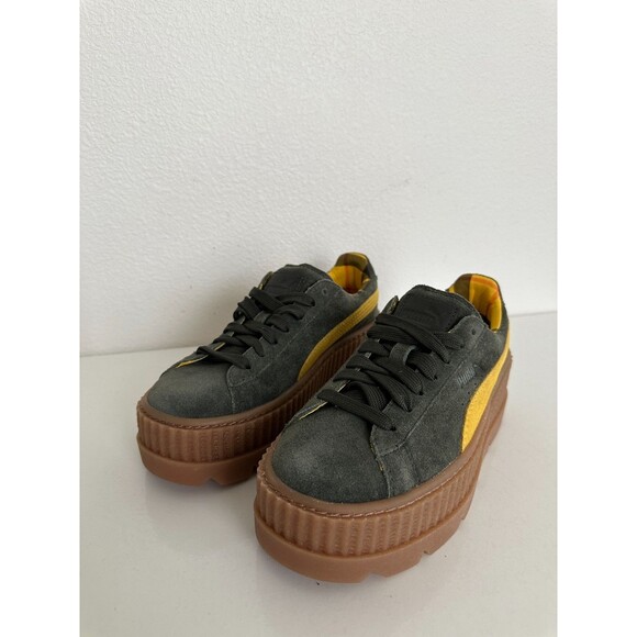 PUMA x Fenty Cleated Creeper Suede Platform Green Yellow Brazil Women's 5.5 NEW - Picture 4 of 12